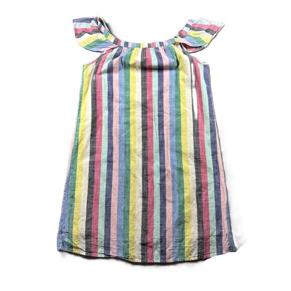 J Crew Rainbow Stripe Off the Shoulder Flutter Sleeve Dress Flirty Preppy 6 H275 - Picture 1 of 9